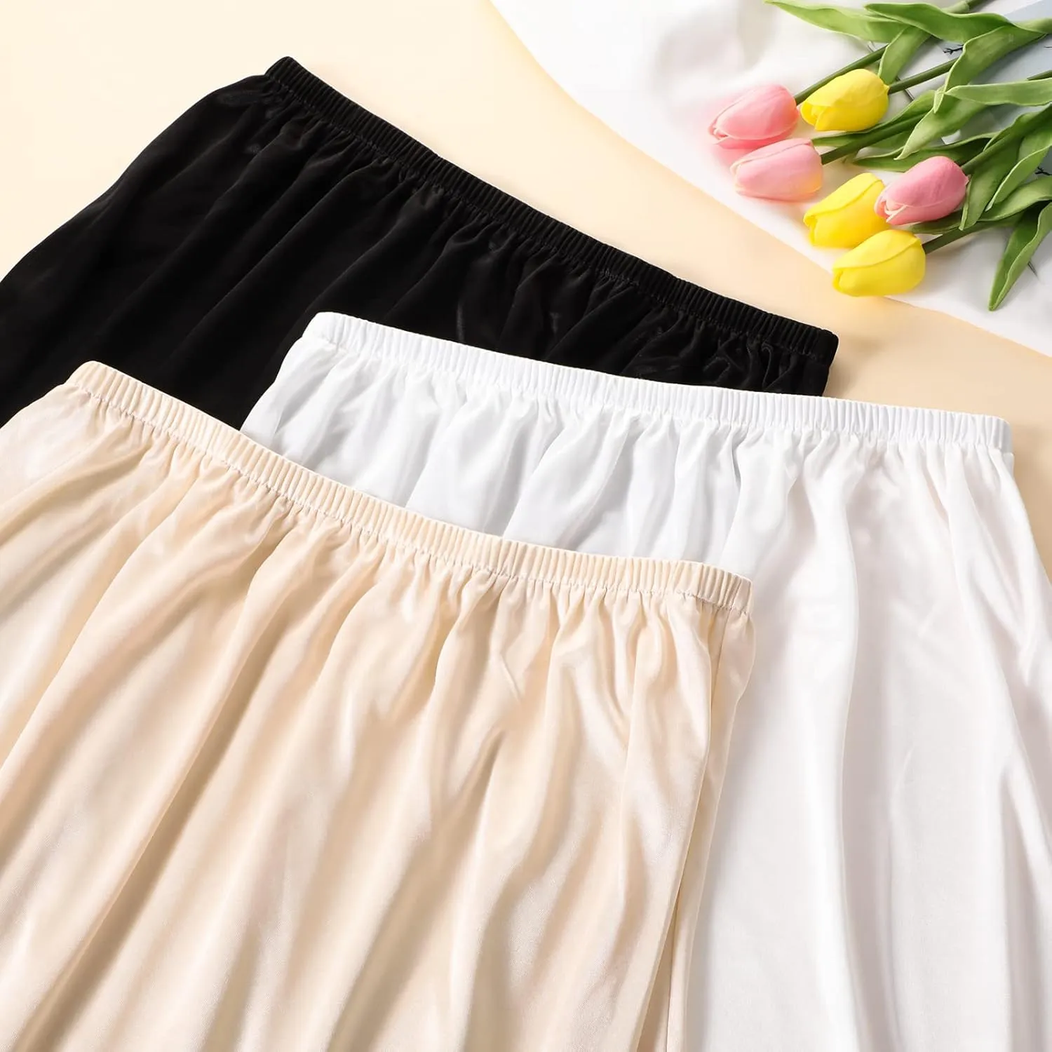 Zhanmai 3 Pieces Half Slips for Under Dresses Skirt Extenders Skirt Womens Half Slip Satin Anti Static Lace Long Underskirt