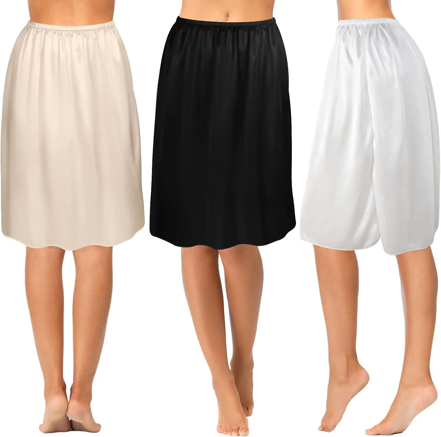 Zhanmai 3 Pieces Half Slips for Under Dresses Skirt Extenders Skirt Womens Half Slip Satin Anti Static Lace Long Underskirt